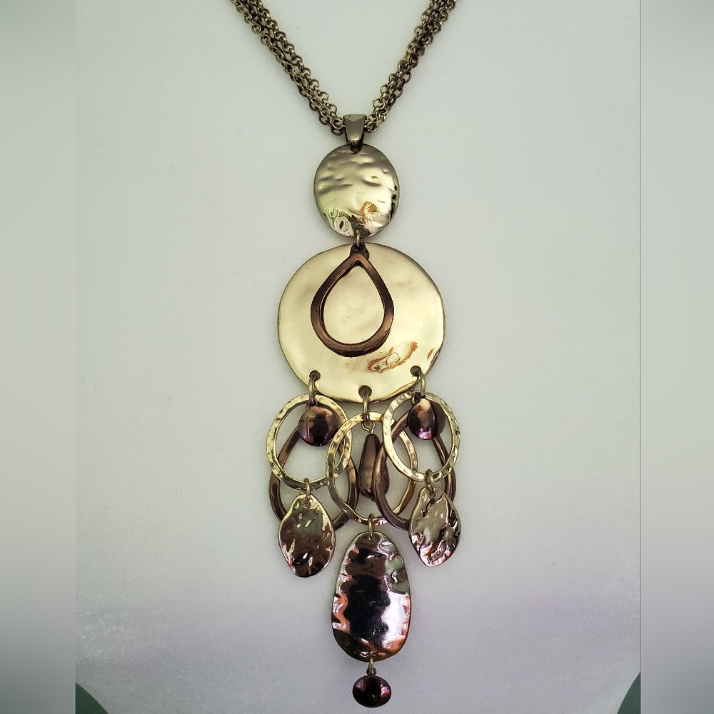 Chico's large coin pendant on three strand multi tone cable chain